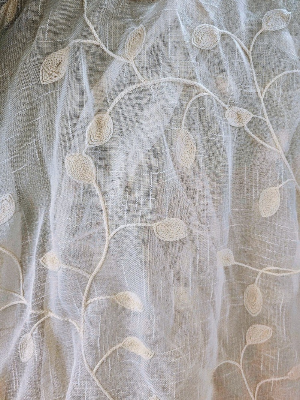 Leaf Embroidered Sheer Curtain Panels – Off-White – 36” x 84”